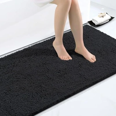 Image de Homaxy Tapis de Bain Antiderapant,Tapis Salle en Microfibre Chenille Douce,Tapis Absorbant,Lavable Machine 60 x 120 cm Noir