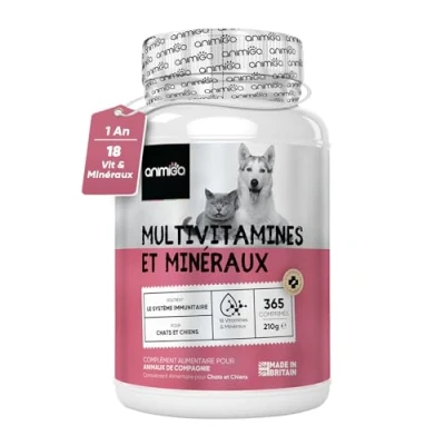 Image de Multivitamines et Minéraux Pour Chien Chat 365 Comprimés 210g, 18 Vitamine A, B12, C, D, Fer, Calcium Soutient le Système Immunitaire, la Peau, Poil, Pelage