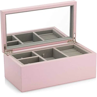 Image de Pandora Grande boîte à bijoux en MDF avec cuir synthétique de couleur rose, dimensions : env. 16 cm x 29 11,5 cm, A005, 16x29x11,5, Bois d&#039;ingénierie, Pas pierre précieuse