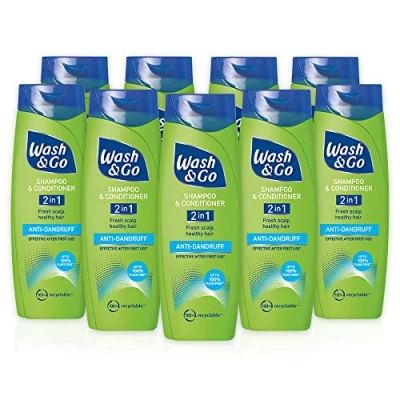 Image de Wash &amp; Go Lot de 9 bouteilles shampooing et après shampoing anti pelliculaire 2 en 1