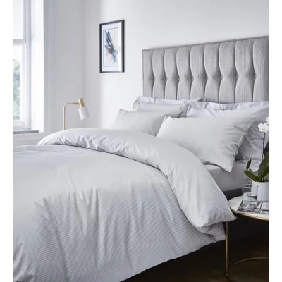 Image de Catherine Lansfield Drap Housse à Rayures en Satin 300 TC, 50% coton/50% Polyester Percale, Double, Gris