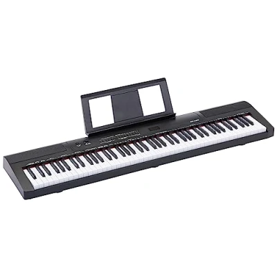Image de Amazon Basics Piano Numérique Portable à 88 Touches Semi Lestées avec Pédale de Sustain, 2 Haut Parleurs, 140 Timbres, 200 Rythmes, 16 Chansons Démonstration, Métronome, Mode Leçon, Noir