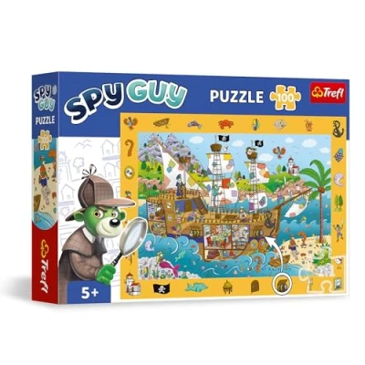 Image de Trefl Puzzle d’Observation Spy Guy : Bateau Pirate 100 Pièces Trouvez Tous Les Objets du Cadre, Coloré Plein de Détails, Développement Perspicacité pour Enfants à partir 5 Ans