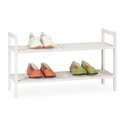 Image de Relaxdays Étagère à chaussures, empilable, support avec 2 niveaux, bois de noyer, jusqu’à 6 paires, 41x69x27 cm, blanc