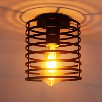Image de iDEGU Vintage Plafonnier Industriel en Métal Cage Hexagone Suspensions Lustres Abat Jour Géométrique Design Luminaire E27 Lampe de Plafond pour Chambre Café Restaurent Entrée Couloir, 16 CM (Cylindre)