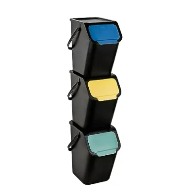 Image de Go Practic Ensemble poubelle et filtre à charbon bioactif empilable Avec couvercle clic Système de tri des déchets cuisine 25 l Noir