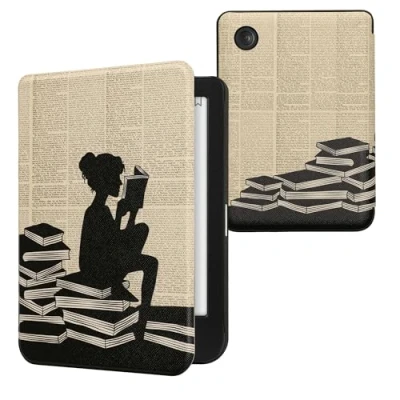 Image de kwmobile Étui Compatible avec Kobo Clara BW/Colour Coque à Rabat magnétique Tablette eReader Similicuir Noir Beige