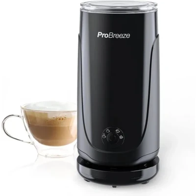 Image de Pro Breeze Mousseur à lait électrique 4 en 1 de chaud et froid pour Cappucino, Chocolat chaud, Frappés Silencieux, Rapide, Revêtement Anti Adhésif facile nettoyer Noir