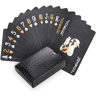 Image de Joyoldelf Jeu de Cartes Poker Rouge et Jaune Étanche avec boîte Idéal pour Les fêtes Jeux (Noir)