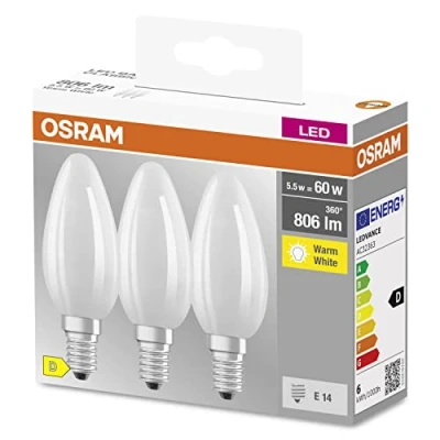 Image de OSRAM Lampe à filaments Star, E14 base, verre dépoli ,Blanc chaud (2700K), 806 Lumen, Remplacement de la traditionnelle 60W Ampoules 3 Pack