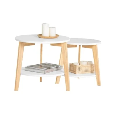 Image de SoBuy® FBT75 W Tables Basses Gigognes Table café Ronde d&#039;Appoint Basse Guéridon Set de 2