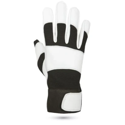 Image de GERIN Gants de Protection En Cuir Pour Le Jardinage 1 Paire Taille, Plantation, Désherbage Confort &amp; Souplesse Noir/Blanc Certifié CE