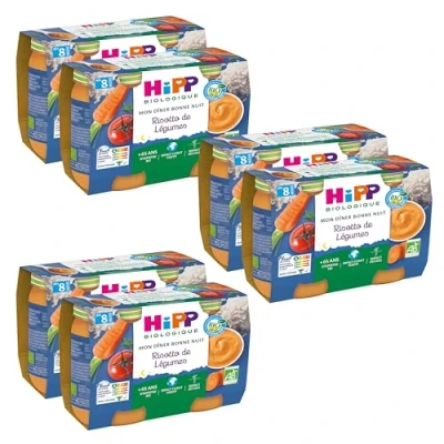 Image de Hipp Biologique Mon Dîner Bonne Nuit Risotto de Légumes Dès 8 Mois 12 Pots 190 g