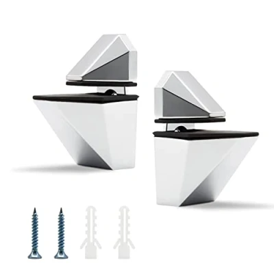 Image de 2 Pièces Pince à Verre, DEANKEJI Ajustable Support Étagère Pinces Verre pour Miroir de Salle Bain, Etagères 3 20 mm Épaisseur (Argent)