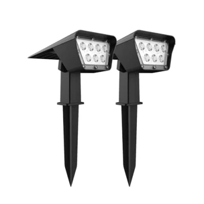 Image de Lot de 2 spots solaires projecteur en 1 à piquer ou fixer rectangulaires éclairage puissant dimmable LED blanc CURTIS H 31.5cm