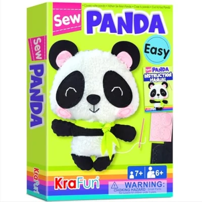 Image de KRAFUN panda Animal Kit de couture pour enfants débutant My First Art &amp; Craft, comprend une poupée en peluche, des instructions et matériaux feutre peluche apprendre à coudre
