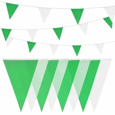 Image de HEKU Guirlande de fanions Vert/Blanc avec 20 I Résistant aux intempéries, 10 m Long Grand Fanion accrocheur Idéal pour Les événements, Bande Fixation intégrée