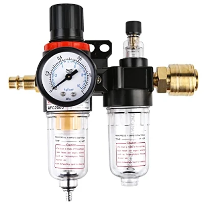 Image de Regulateur de Pression,1/4&quot; Filtre régulateur Séparateur d&#039;huile piège d&#039;humidité avec Manomètre und Raccord Rapide Air Comprimé,Filtrez l&#039;Humidité D&#039;air et Protégez les Outils à