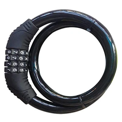 Image de Antivol velo, QSPORTPEAK à Réenclenchement de Câble Sécurité Verrouillage Auto Enroulement Vélo Sans Support Montage 2 pieds x 1/2 pouce(Noir)