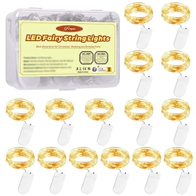 Image de Forepin Guirlande Lumineuse à Pile, 2M LED Blanc Chaud 20 Fée Chaîne Lumières IP67 Étanche pour Décoration Sapin de Noël/Mariage/Jardin/Terrasse, 15 Pack