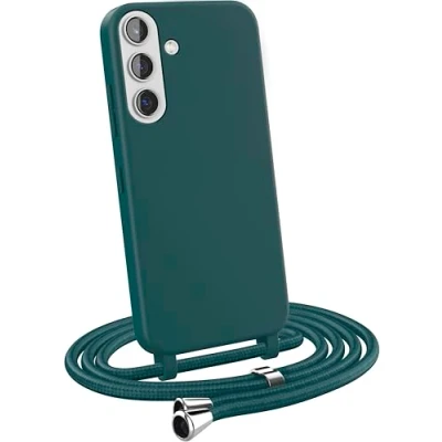 Image de MyGadget Coque Cordon pour Samsung Galaxy S24 Plus Cover Bumper Silicone Mat Uni avec Collier Case Tour de Cou Protection Anti Choc Skin &amp; Lanière Vert Foncé