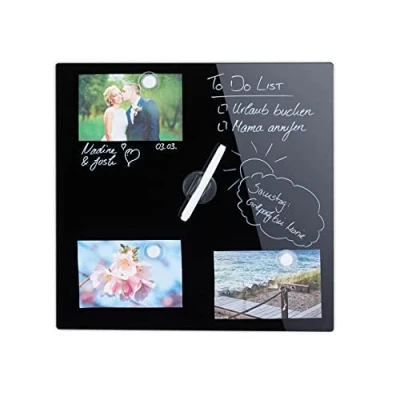 Image de Relaxdays Tableau magnétique inscriptible avec 3 aimants et Stylo effaçable sans Cadre Noir 40 x cm