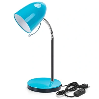 Image de Aigostar Lampe de Bureau Vintage, Excluant Ampoule, Chevet Enfant Compatible Ampoule LED E27 (Max 11 W), Col Cygne Flexible Réglable, Câble 150cm, Idéal Lecture, Etude, Travail, Bleu