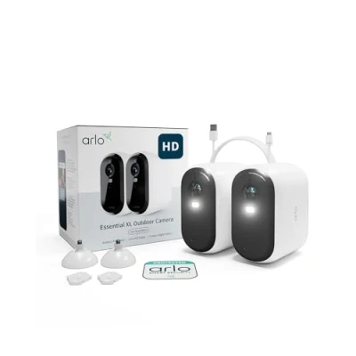Image de Arlo Essential 2 HD XL, Caméra de Surveillance WiFi Extérieure Sans Fil, Autonomie 24 mois, Vision Nocturne Couleur, Sirène et Audio Bidirectionnel, Essai Secure Inclus, Caméras Blanc