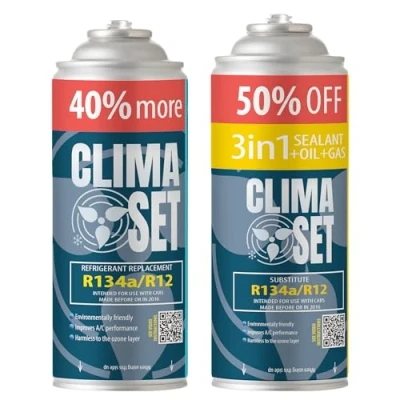 Image de Clima Set Kit de 1x R134a Remplacement Gaz et 1 x 3en1 Réfrigérant Climatisation/Joint/Huile pour Climatisation Auto 2 x235 g