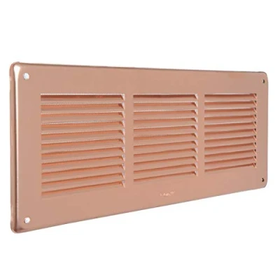 Image de La Ventilazione GRA30R Grille de ventilation en cuivre, rectangulaire à superposer avec filet anti insectes, dimensions 340 x 140 mm