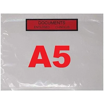 Image de 100 a 10 000 pochettes porte document format A5 adhésives transparente imprimée documents ci inclus et Enclosed autocollante C5 225 x 165 mm pour colis paquets petite palette REF UGPAI3 500