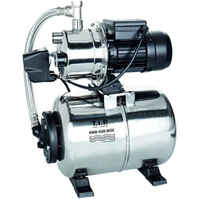 Image de T.I.P. HWW 4500 Circuit d’Eau Domestique Débit de 4350 l/h Hauteur Refoulement 50 m Puissance 1200 W Prêt à l&#039;installation par Bouton Cuve Pression en Inox Capacité 22 L Couleur Argent