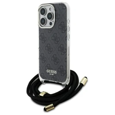 Image de Étui Guess pour iPhone 16 Pro 6.3 noir étui rigide Crossbody Cord 4G Print Neuf