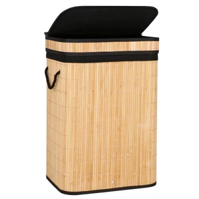 Image de SPRINGOS Panier à linge en bambou avec couvercle, 1 compartiment, pliable, poignées de transport, 72 l, HA0157