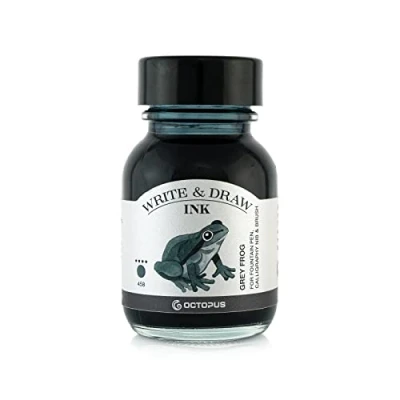 Image de Octopus Write and Draw Ink 458 Grey Frog Encre de calligraphie résistante à la lumière pour stylo plume, gris 50 ml