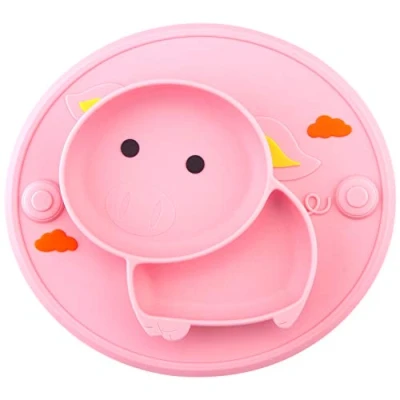 Image de Assiettes à Ventouse en Silicone pour Bébés, Antidérapant et Bol Enfants，100% sans BPA approuvées par la FDA, aspiration forte table, lave vaisselle au micro ondes