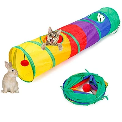 Image de ASOCEA Jouets Pour Chat Tunnel Pliable Arc En Ciel Splice La Plupart Des Chats Exercice d&#039;Intérieur Et d&#039;Extérieur Cacher l&#039;Entraînement Courir Avec Plaisir