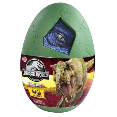 Image de JURASSIC WORLD Clash Edition Mega Oeuf 28 cm, 3 Dinosaures à Assembler, 20 Surprises Découvrir, Jouet pour Enfant, Dès ans, Vert, Méga Œuf