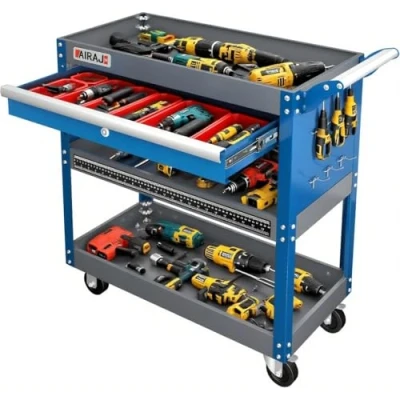 Image de AIRAJ Chariot à Outils 3 Couches, 78 x 35 70 cm, en Métal avec Grand Tiroir Verrouillable et Support, de Travail pour Transport, Capacité Charge 200 KG