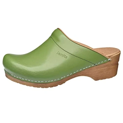 Image de Sanita Sandra Sabots Ouvert Produit Original Fabriqué à la Main pour Femme Assise Plantaire de Forme Anatomique avec Mousse Souple Vert 36 EU