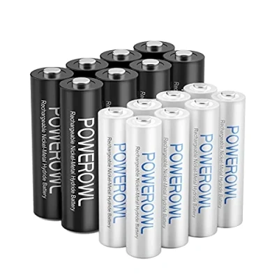 Image de POWEROWL AA AAA Piles Rechargeables, Pré Chargées Haute Capacité 2800mAh et 1000mAh 1,2V NiMH, Faible Autodécharge, Pack de 16