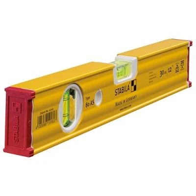 Image de STABILA Niveau à bulle Type 80 AS, 30 cm, profilé alu renforcé, 1 fiole horizontale, verticale, antidérapant intégré, Made in Germany
