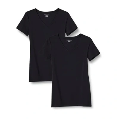 Image de Amazon Essentials T shirt À Manches Courtes et Col En V, Grande taille Femme, Lot de 2, Noir, 4XL