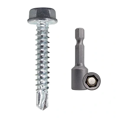 Image de Lot de 100 Vis autoforeuses DIN 7504K en acier zingué 4,2 x 25 mm pour tôle à auto foreuse tête hexagonale taraudeuses (100, mm)