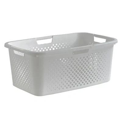 Image de SUNDIS Pixel, panier à linge 40l, en plastique recyclé, blanc cassé, 4 poignées latérales, aération sur les côtés