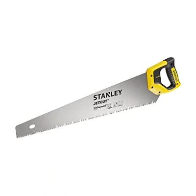 Image de Stanley 2 20 037 Scie Égoïne JetCut 7 dents/Pouce Fabriquée en France Spéciale Panneaux de Plâtre 550 mm Traitement HardPoint Poignée Bi matière Traçage À 45 et 90