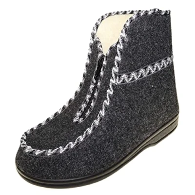 Image de APREGGIO Chaussons Femme en Laine Feutrée Semelle Antidérapante Caoutchouc Pantoufles Hiver Chaude et Gris 38