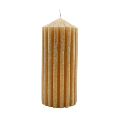 Image de Dekohelden24 Bougie de table qualité supérieure pilier ménage bloc avec paillettes dans un beige festif Dimensions (l x H) : env. 7 16 cm
