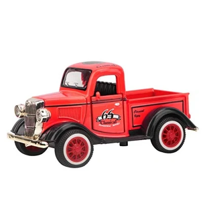 Image de Zerodis Jouet De Camion Pick up Miniature Voiture Simulation Alliage Pull Back avec Son et Lumière pour Maison Poupée Décor Cadeau Educatif Enfant (Rouge)