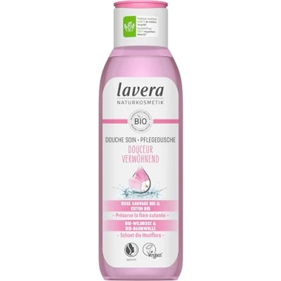 Image de lavera douche Soin Douceur Cosmétiques naturels végan certifié gel Avec rose sauvage bio et coton Formules biodégradables sans huiles minérales 250ml